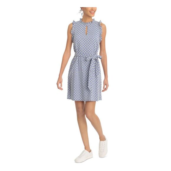LONDON TIMES Dresses & Skirts - LONDON TIMES Womens Light Blue Neck And Sleeves Belted Dress Petites 10P